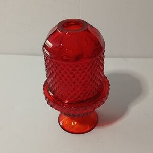 Viking Glass Ruby Red Diamond Point Glimmer Fairy Lamp Vintage MCM